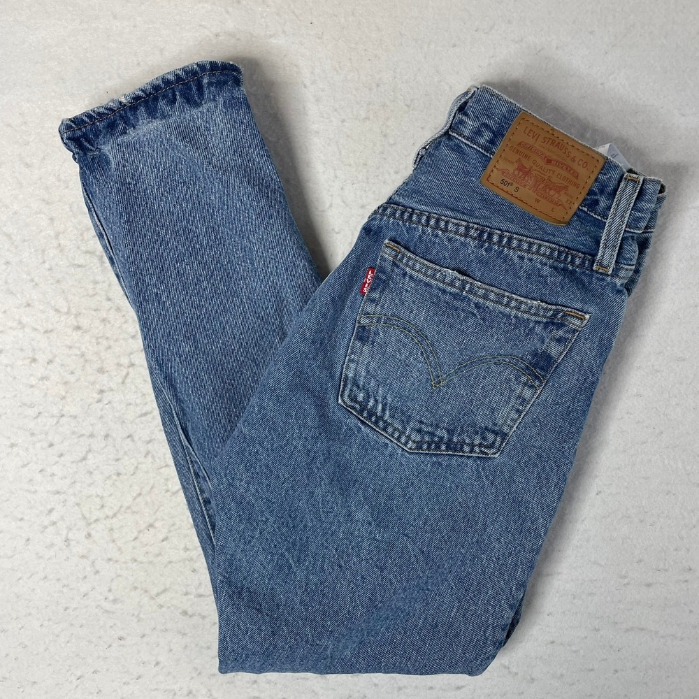 Levi's 501 S Jeans Womens 26 Blue‎ Distressed Skinny High Rise Button Fly Denim